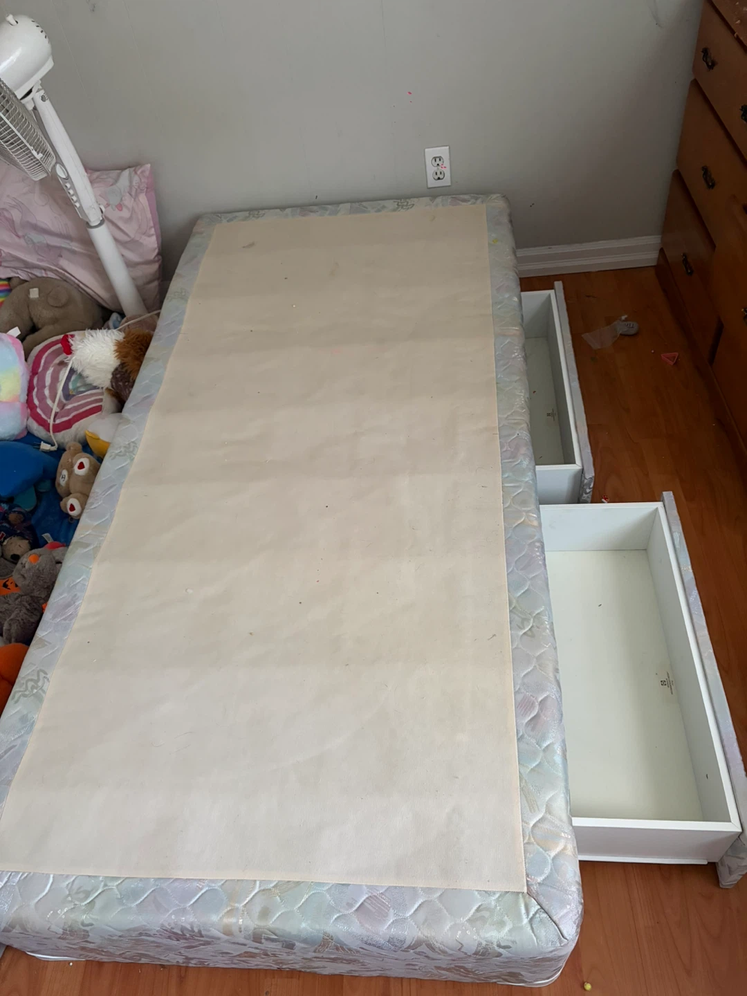 Single bed frame with two storage drawers