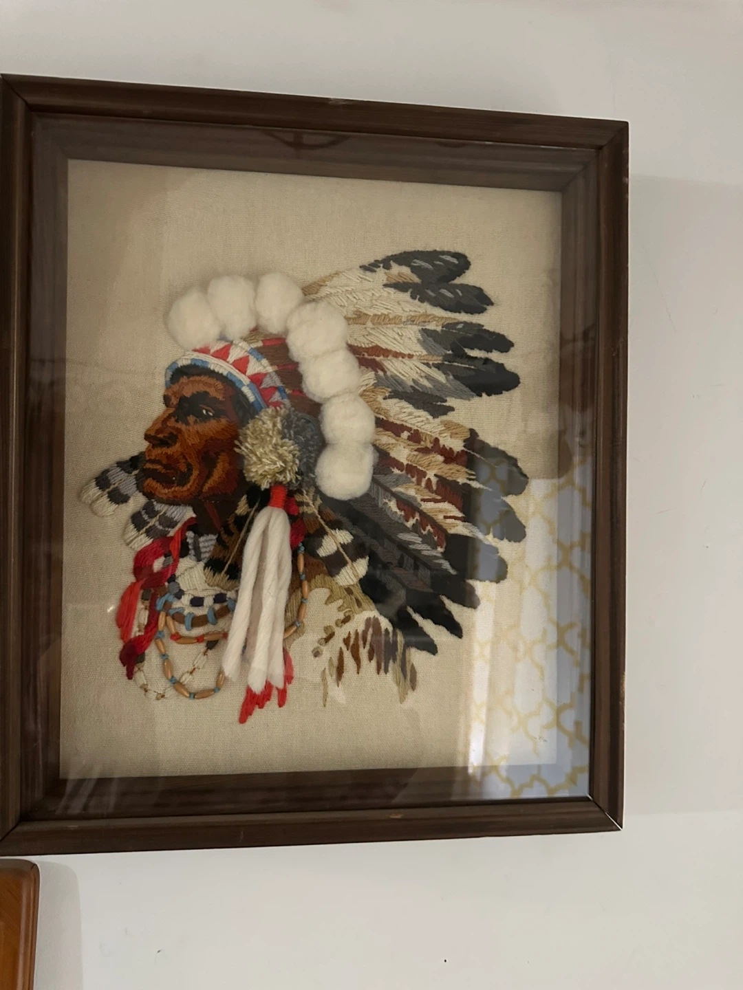 Vintage wood framed embroidered