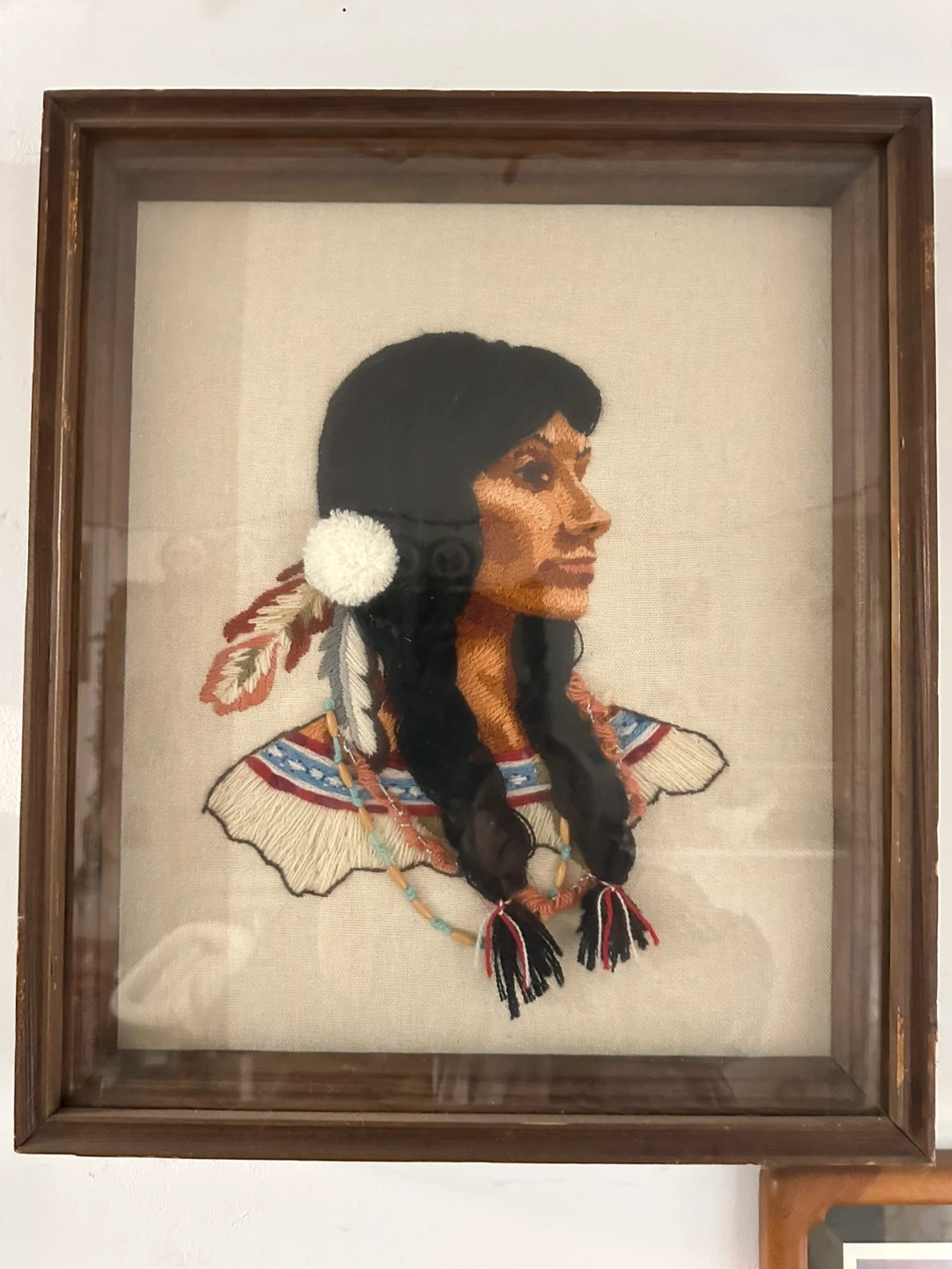 Vintage wood framed embroidered - photo 2