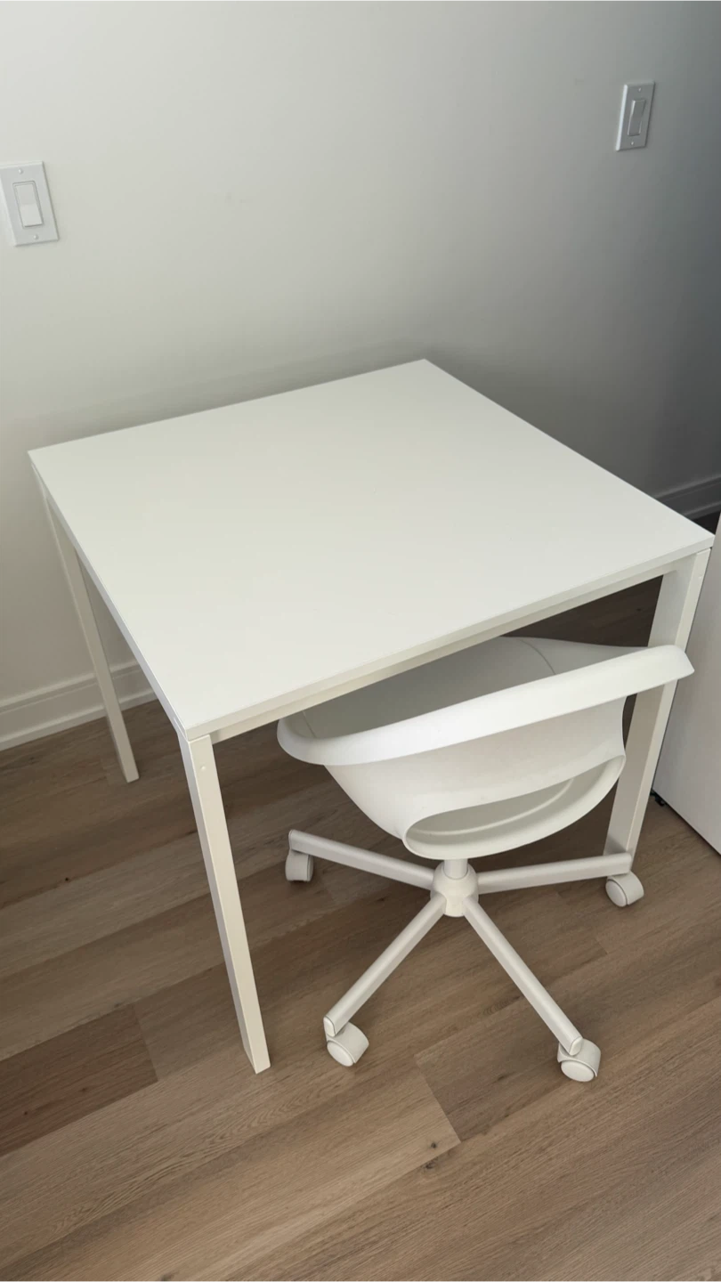 IKEA White Table and Swivel Chair Set