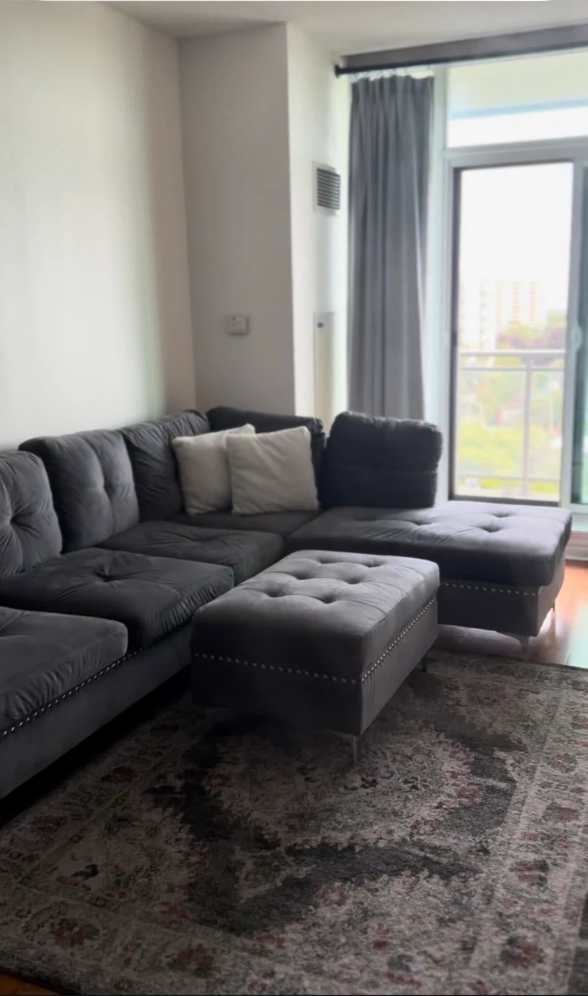 Dark Grey Sectional Sofa with Matching Ottoman