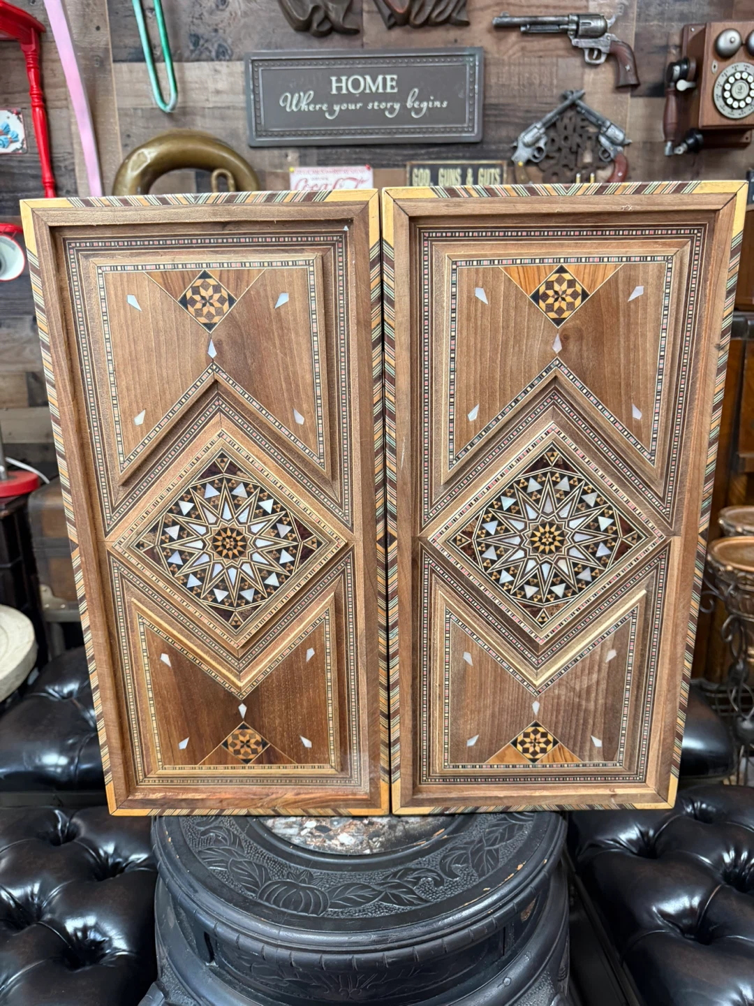 Hand Crafted Intarsia Inlaid Wood Backgammon Set - photo 2