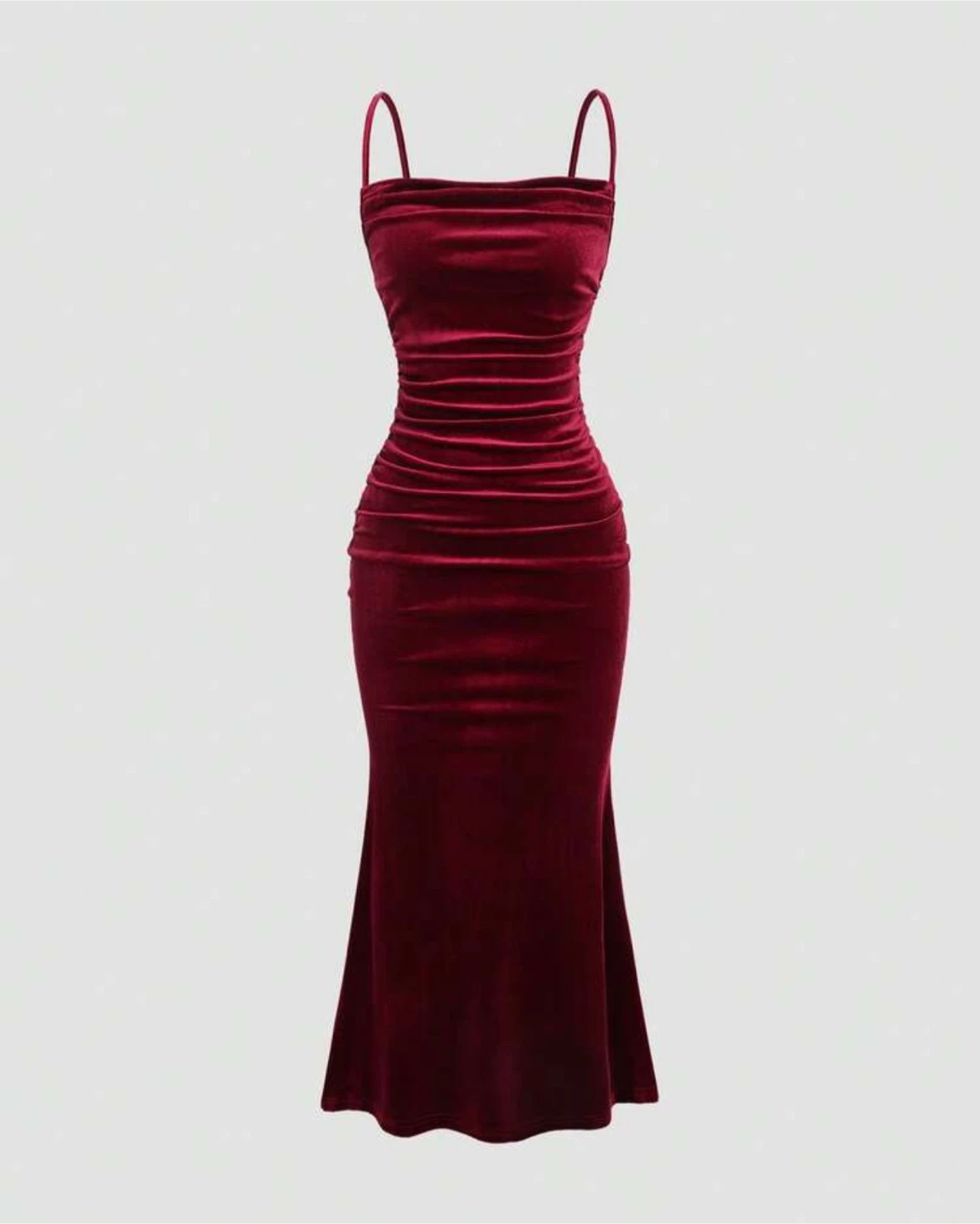 Burgundy Velvet Ruched Maxi Dress