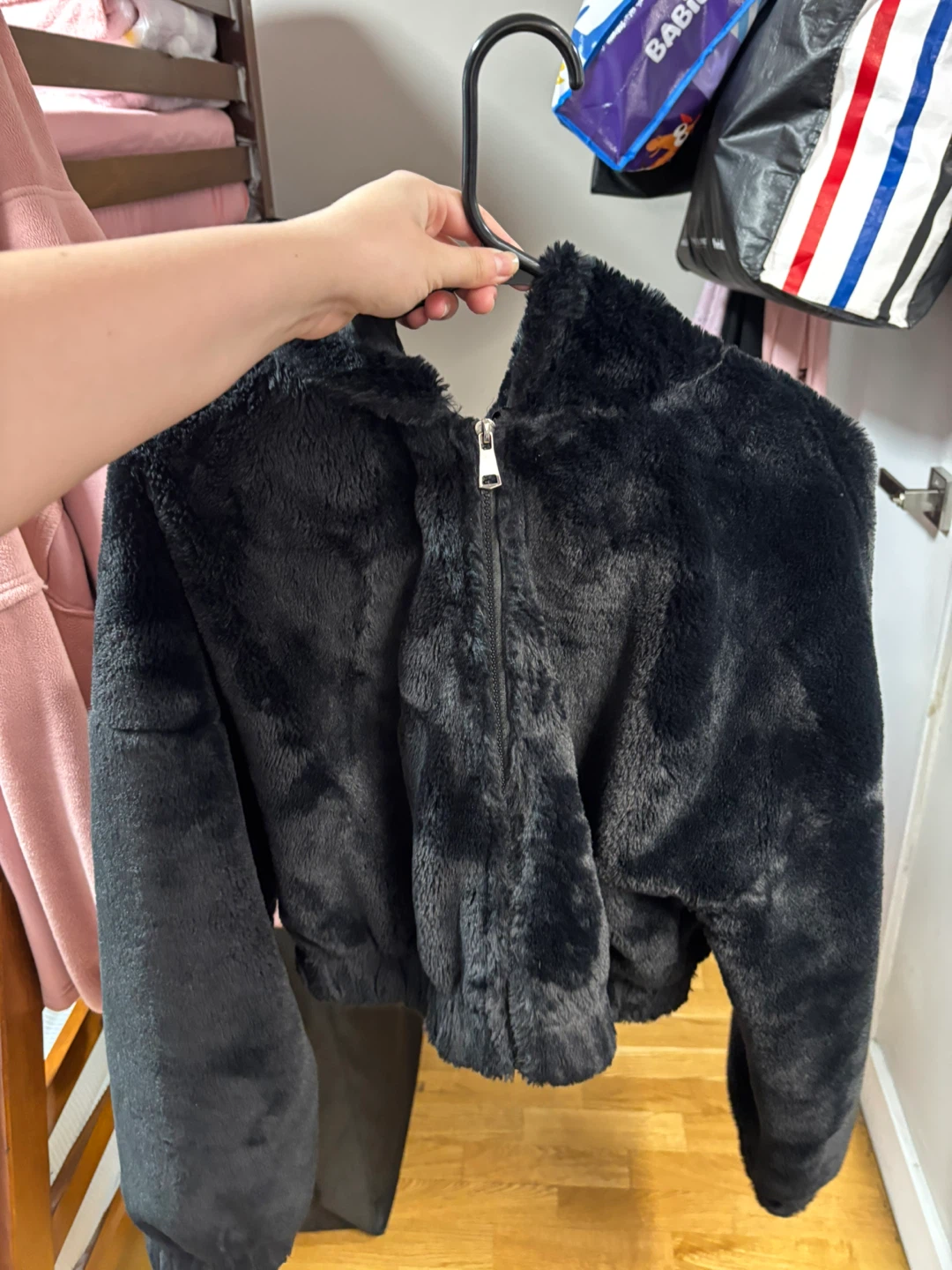 Black Faux Fur Zip-Up Hoodie - photo 3