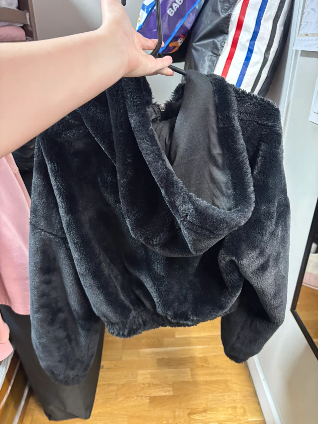 Black Faux Fur Zip-Up Hoodie - photo 4