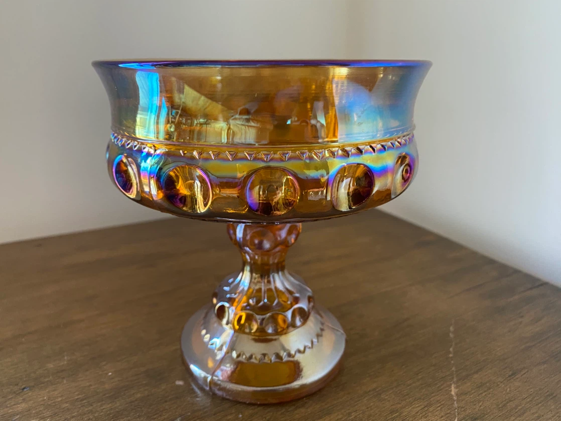 Vintage "King's Crown" Marigold Iridescent Carnival Glass - photo 2