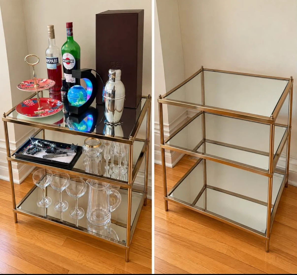 Mirrored Gold 3-Tier Side Table / Bar Table / Nightstand
