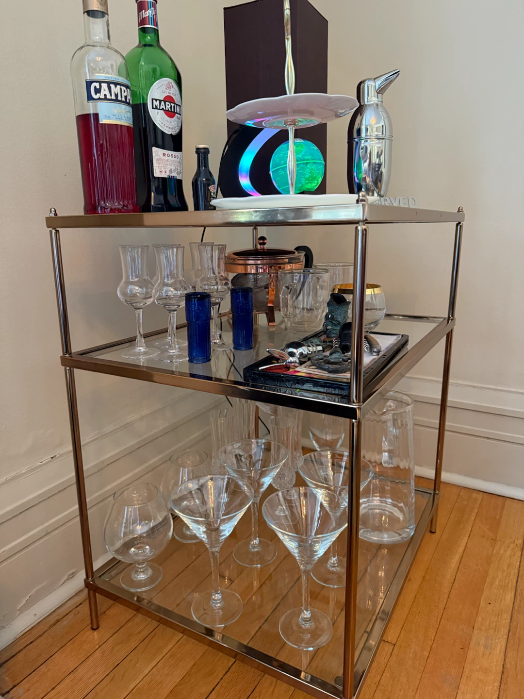 Mirrored Gold 3-Tier Side Table / Bar Table / Nightstand - photo 2