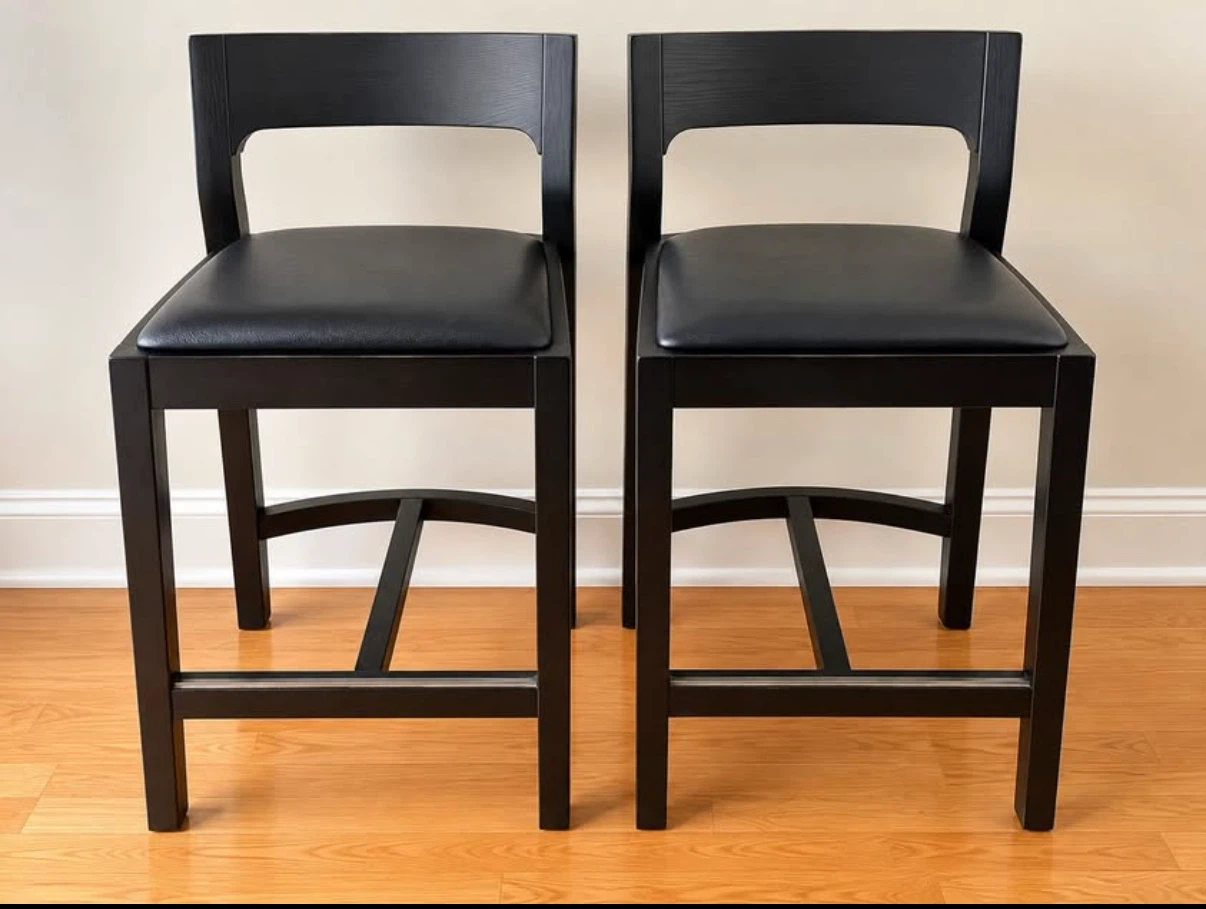 DWR 2 Modern Black Counter Bar Stools Retail $1095 each