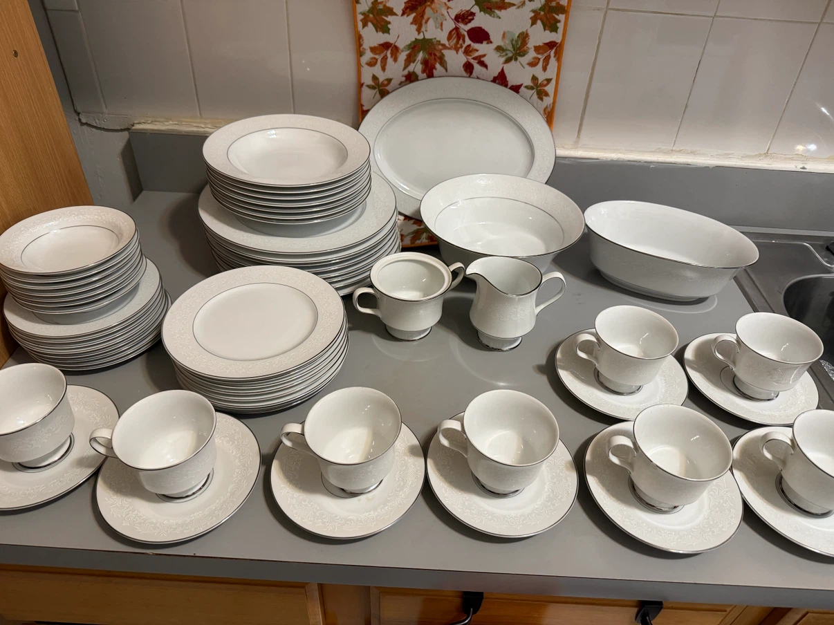Elegant White and Silver Rim Dinnerware Set