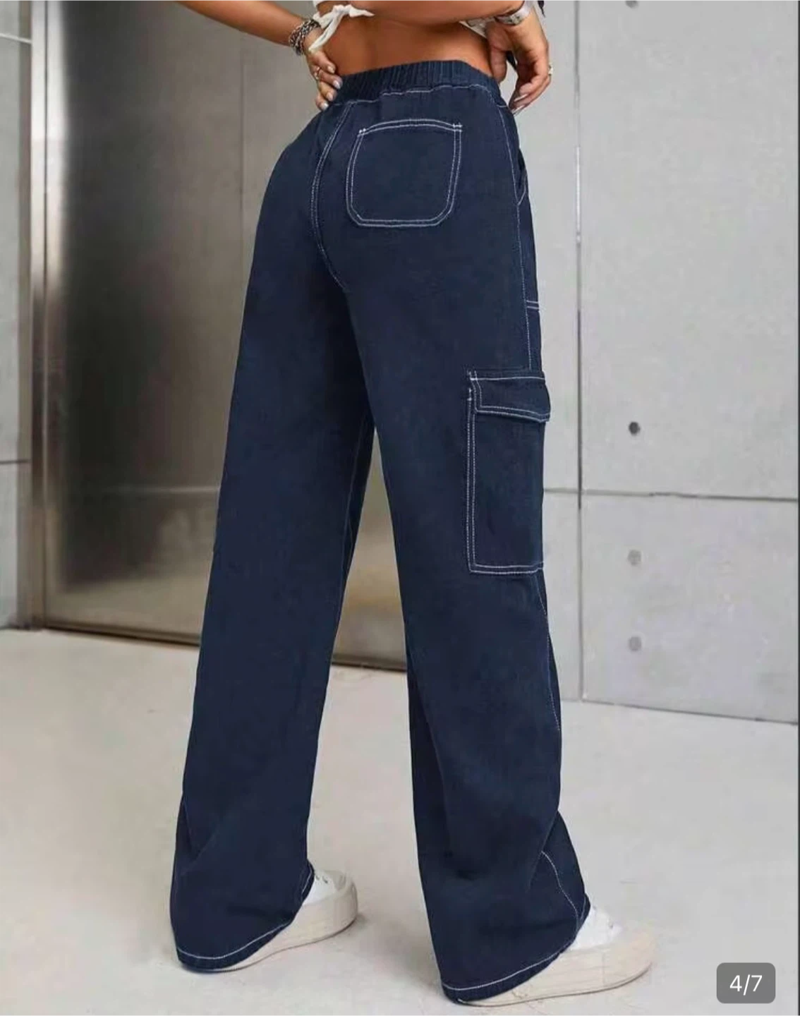 Dark Blue Contrast Stitch Cargo Pants - photo 5