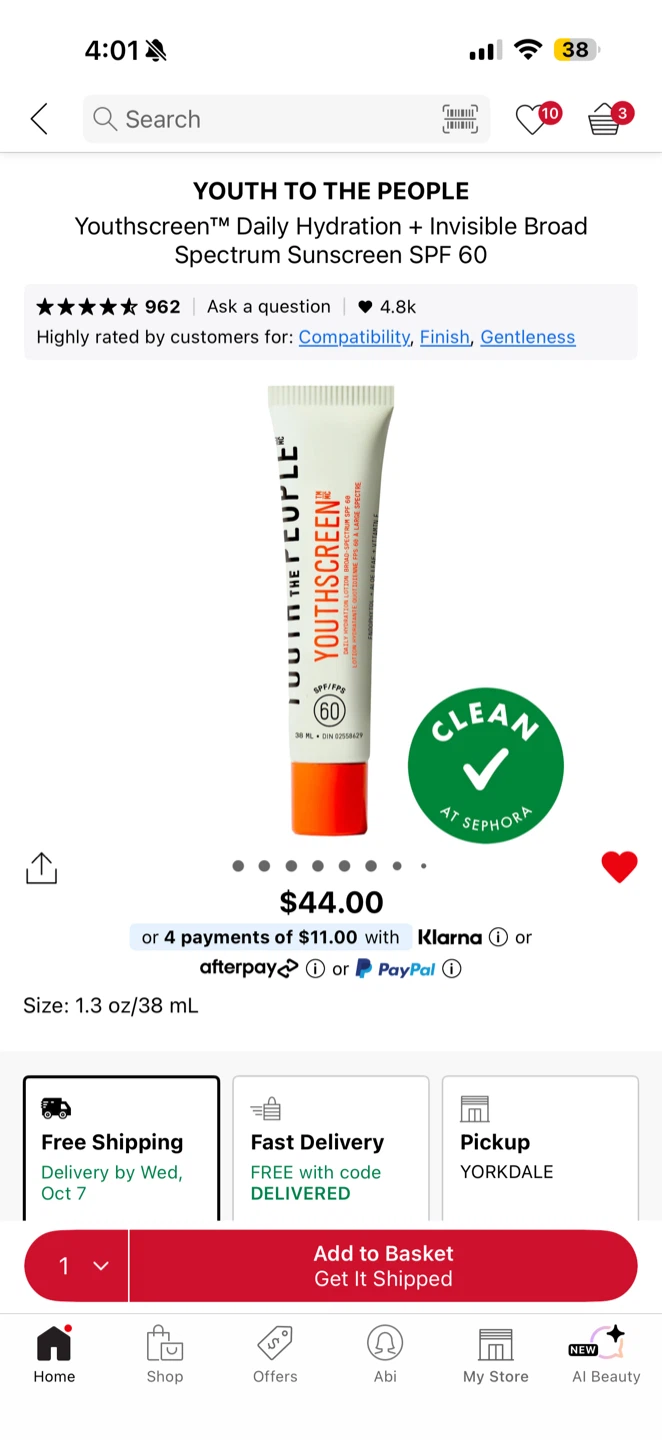 Youth To The People Youthscreen SPF 60 Sunscreen