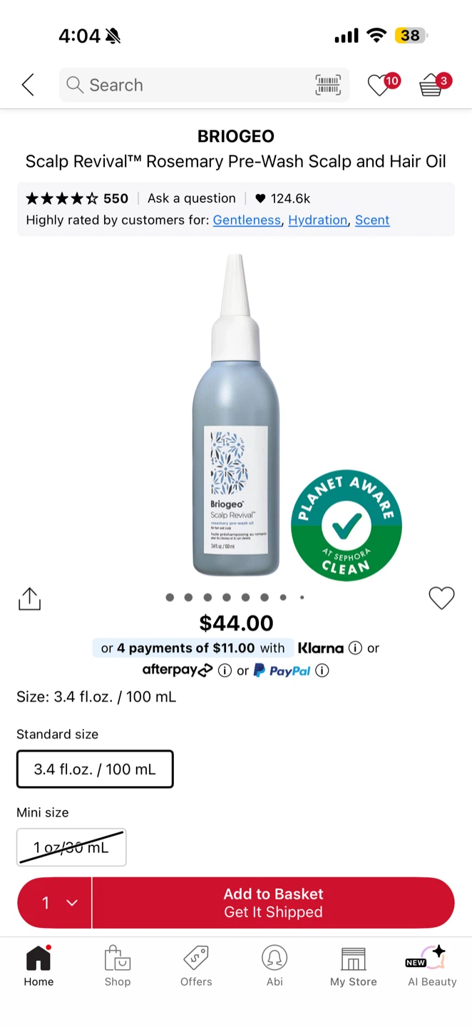 Briogeo Scalp Revival Rosemary Pre-Wash Oil 100ml