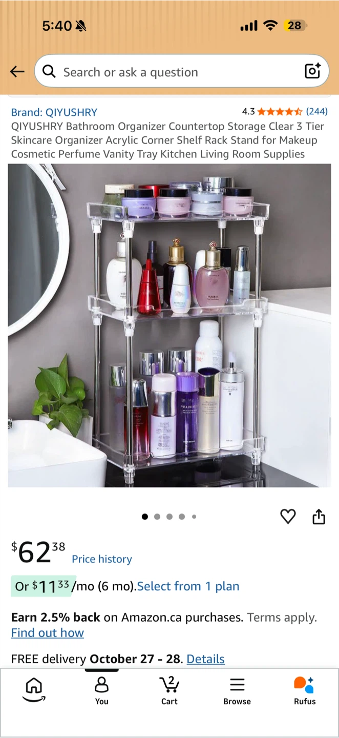 QIYUSHRY 3-Tier Clear Acrylic Corner Shelf Organizer