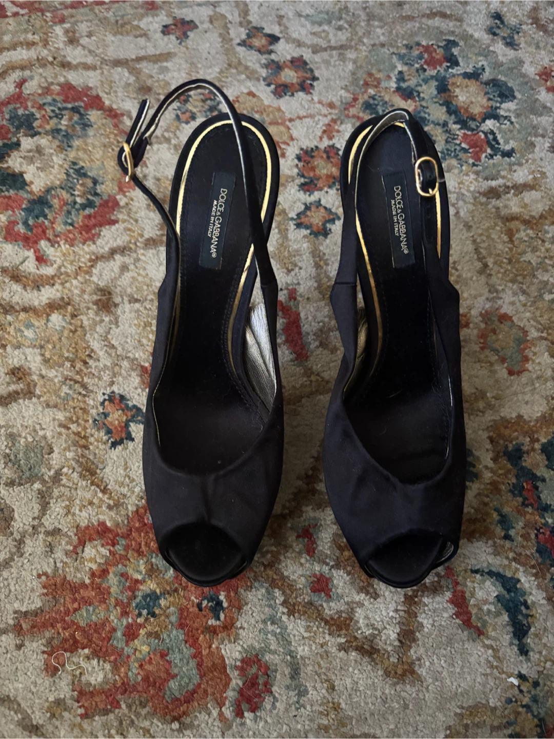 Dolce & Gabbana Black Satin Peep Toe Heels
