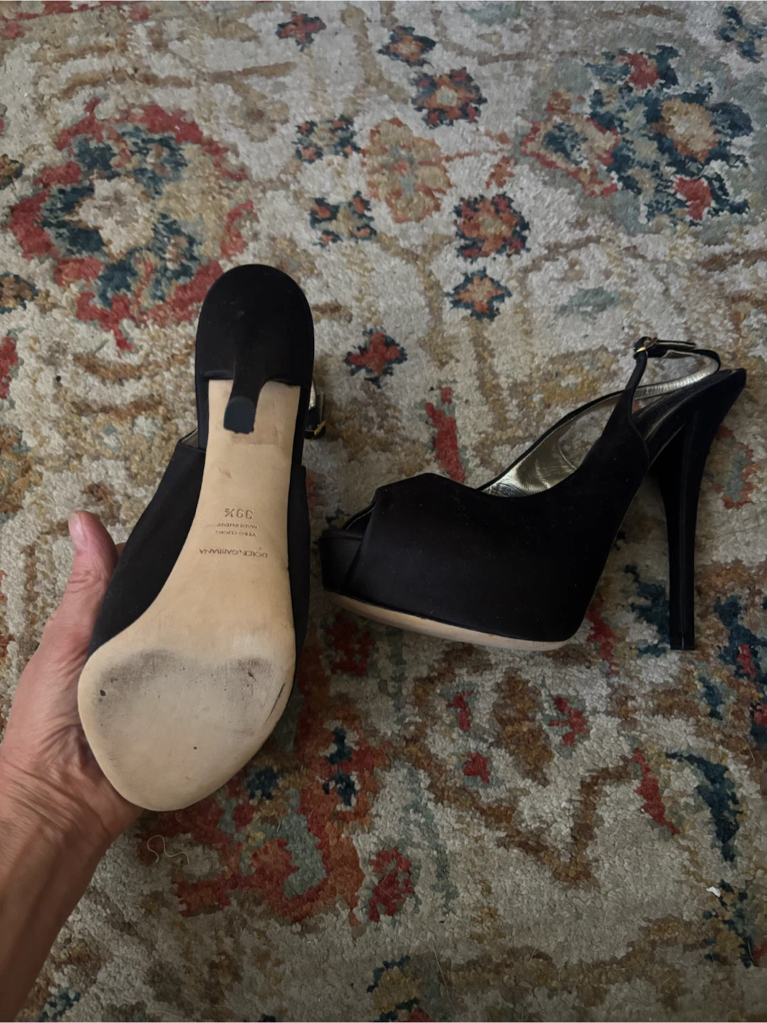 Dolce & Gabbana Black Satin Peep Toe Heels - photo 3