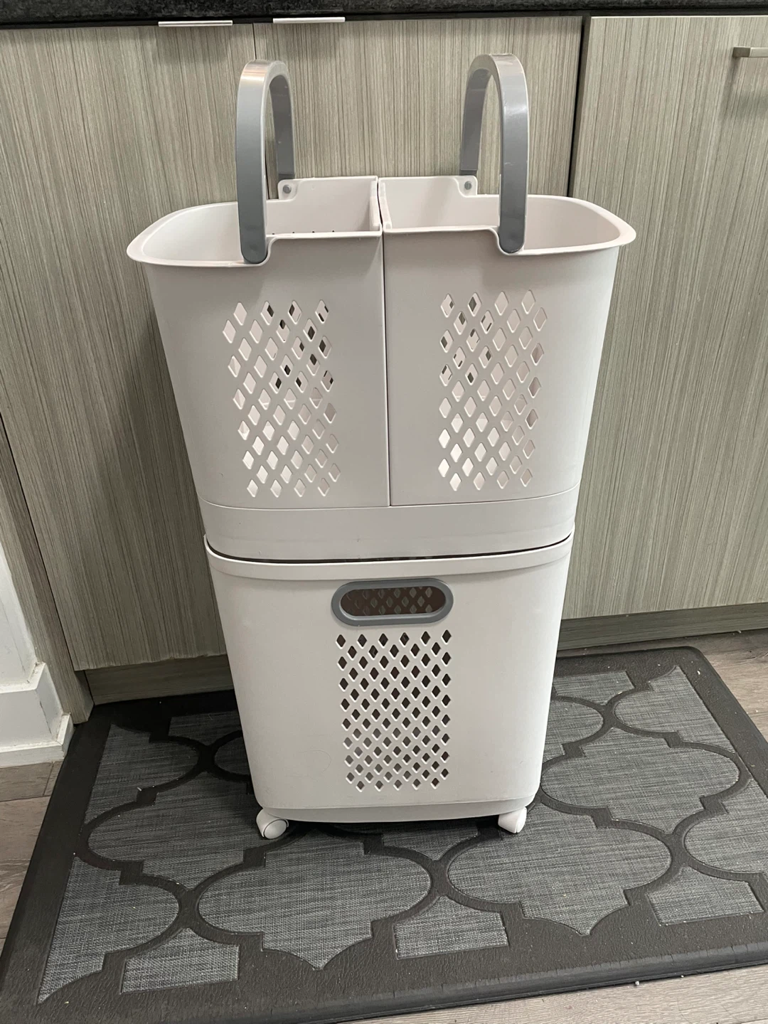 White Plastic Rolling Laundry Hamper
