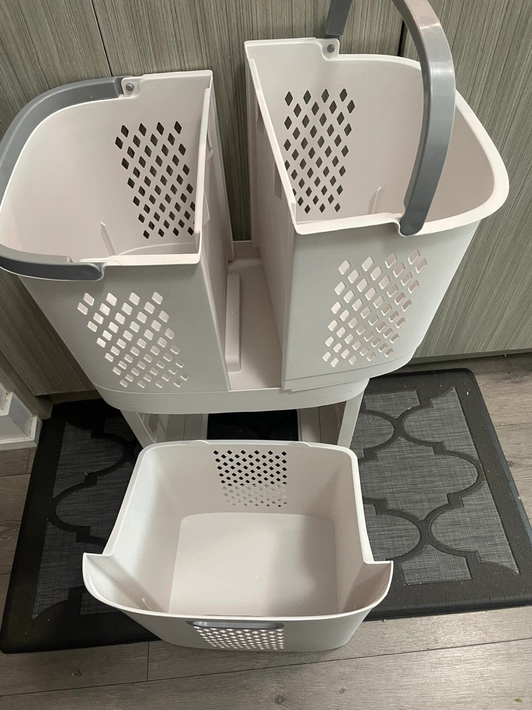 White Plastic Rolling Laundry Hamper - photo 3