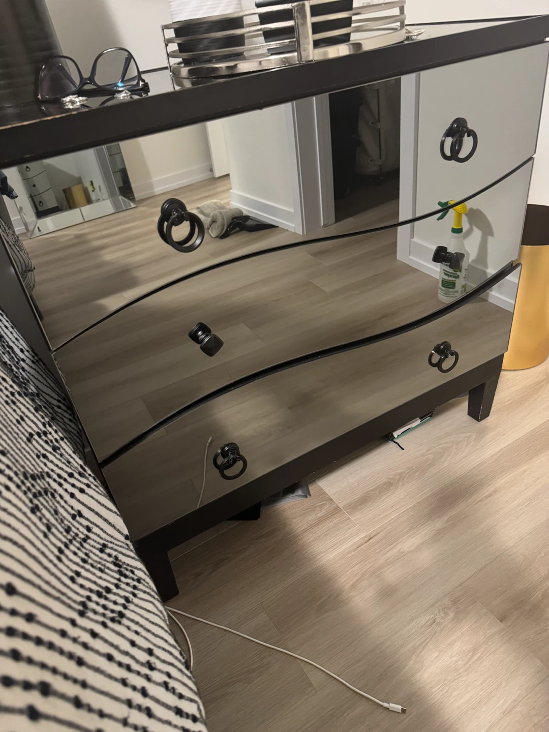 Mirrored 3-Drawer Nightstand