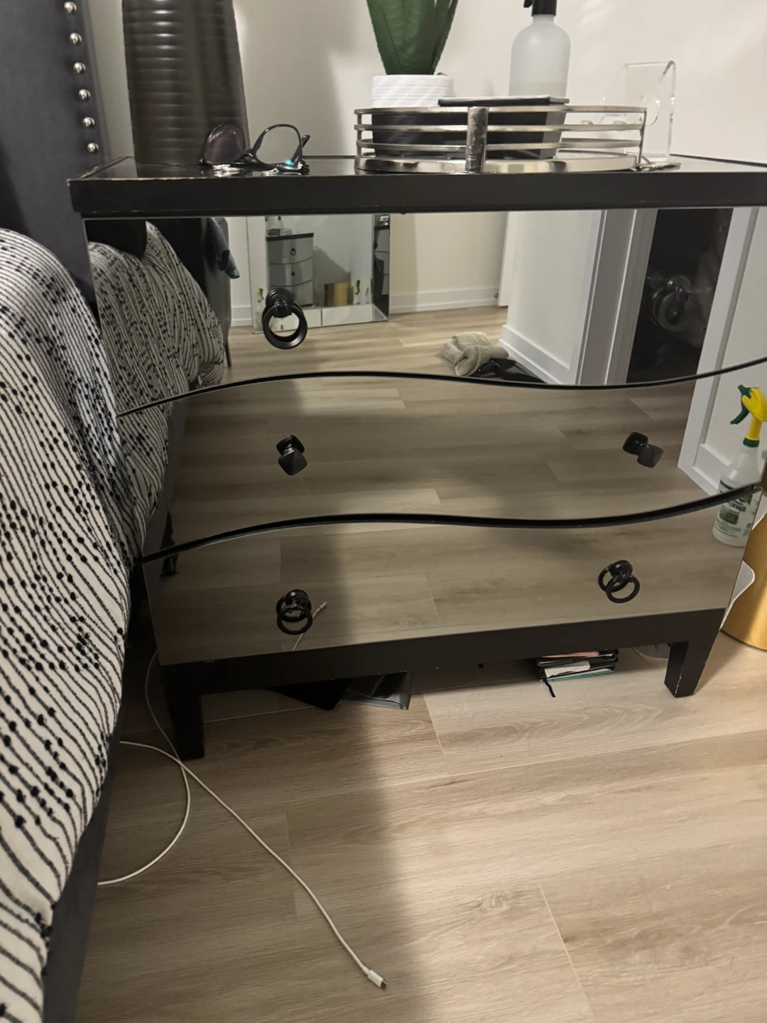 Mirrored 3-Drawer Nightstand - photo 2
