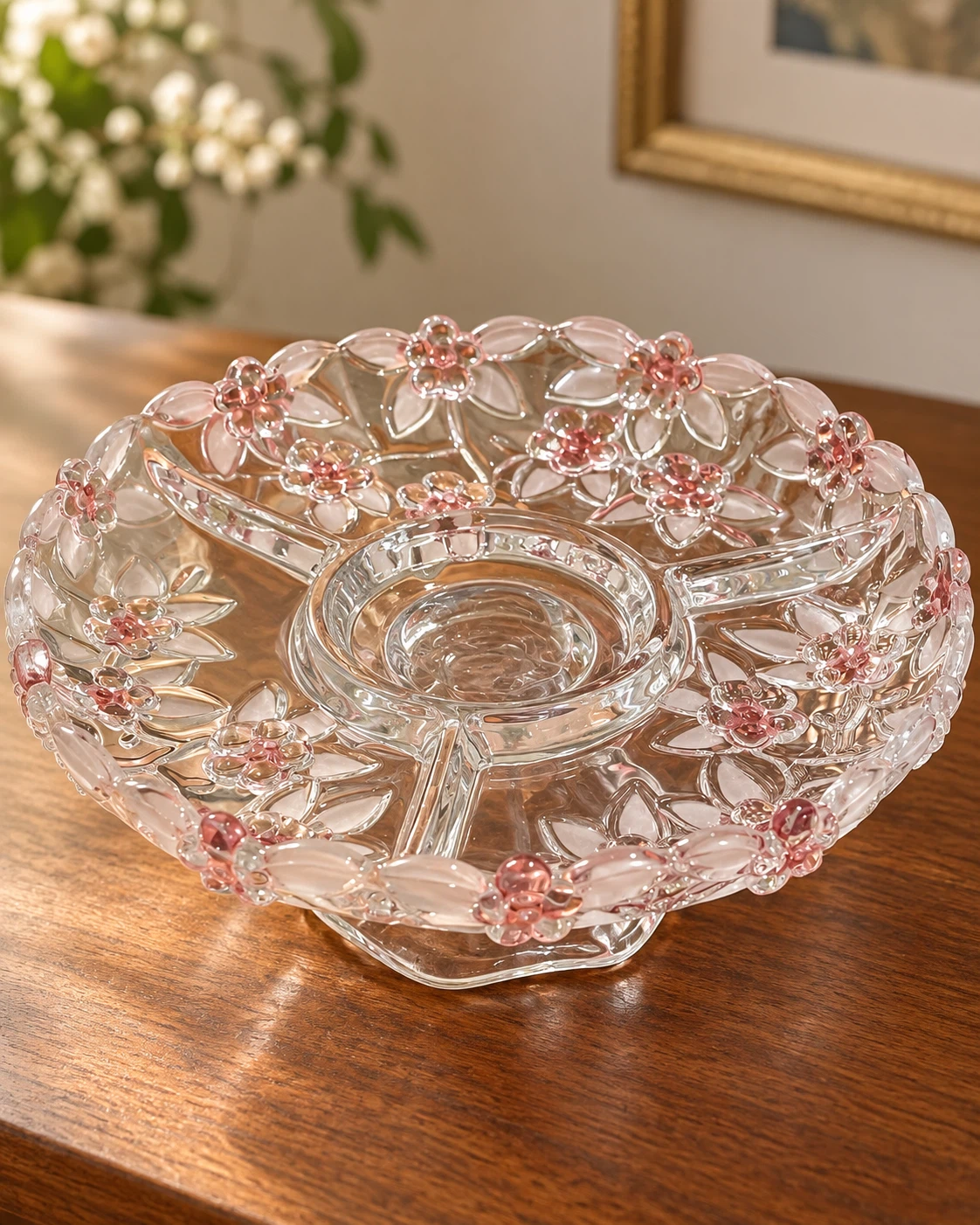 Floral Glass Divided Serving Platter