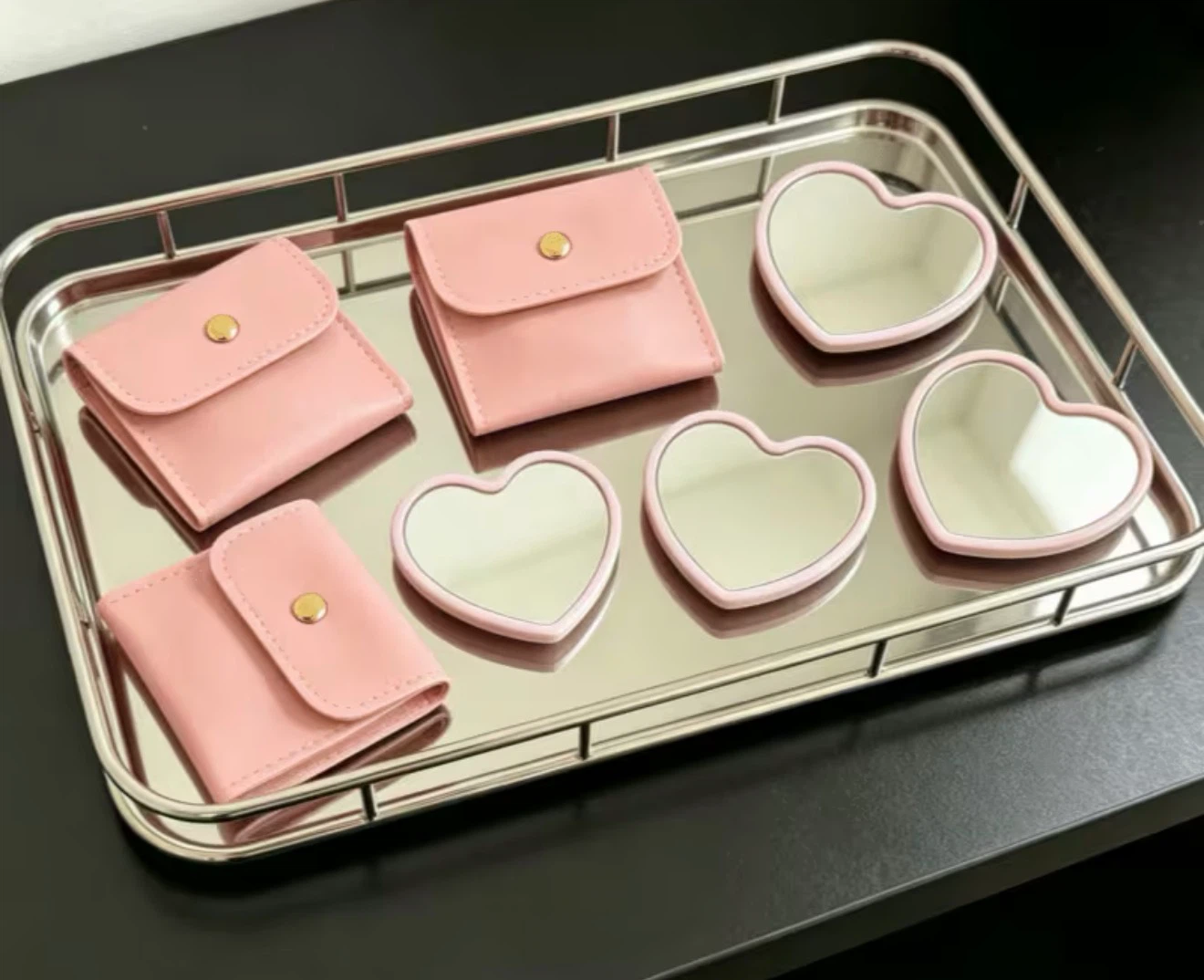 Heart Shaped Pink pocket Mirrors with cases gift set - photo 2