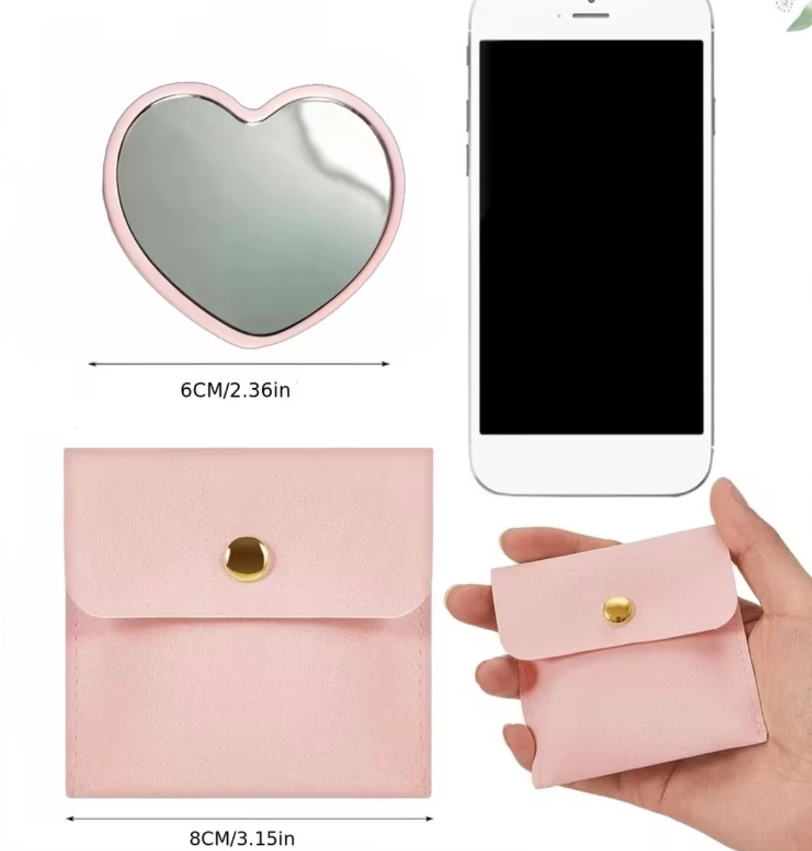 Heart Shaped Pink pocket Mirrors with cases gift set - photo 3