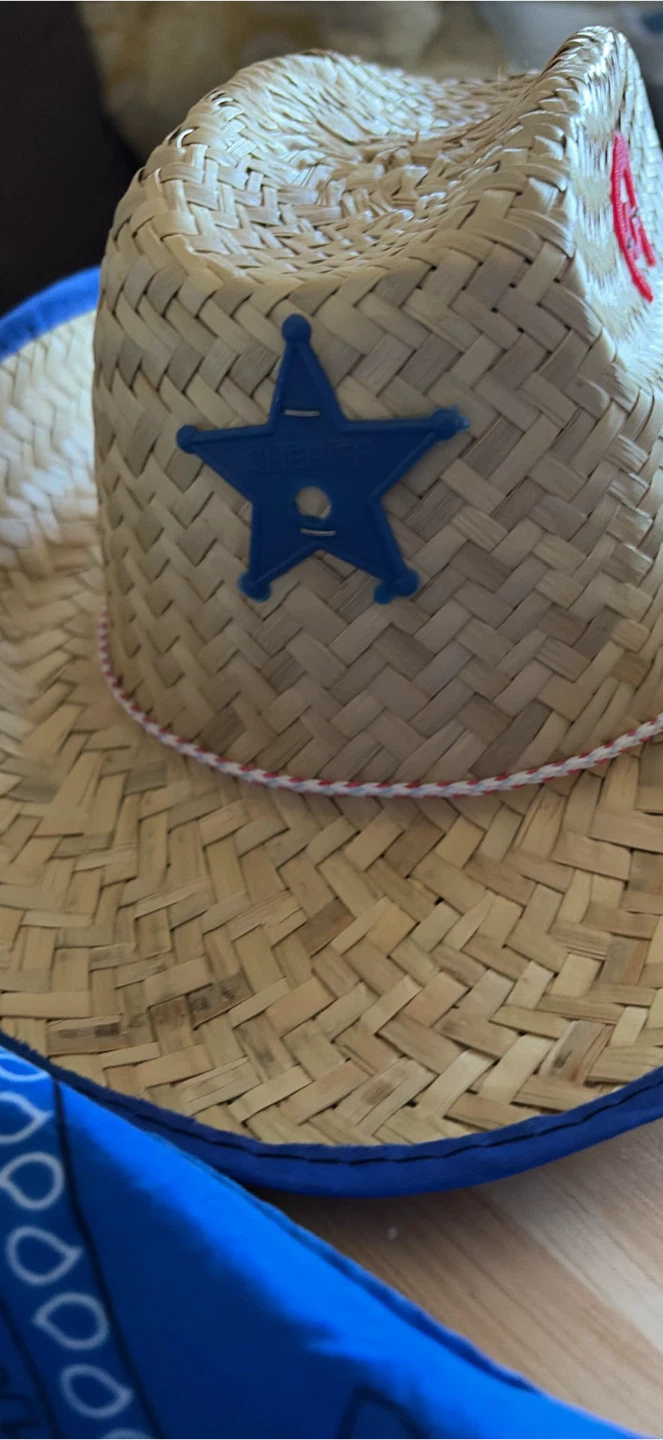 Kids Straw Cowboy Hat and Blue Bandana Set - photo 3
