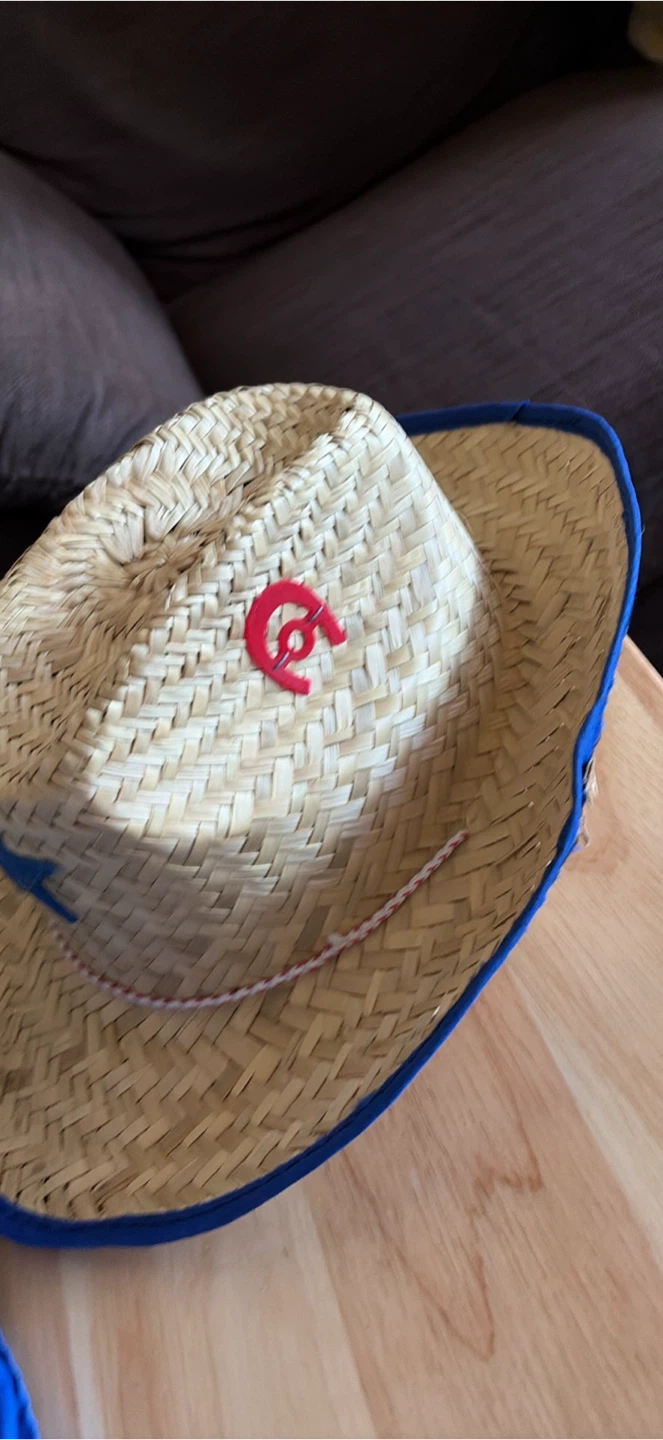 Kids Straw Cowboy Hat and Blue Bandana Set - photo 4