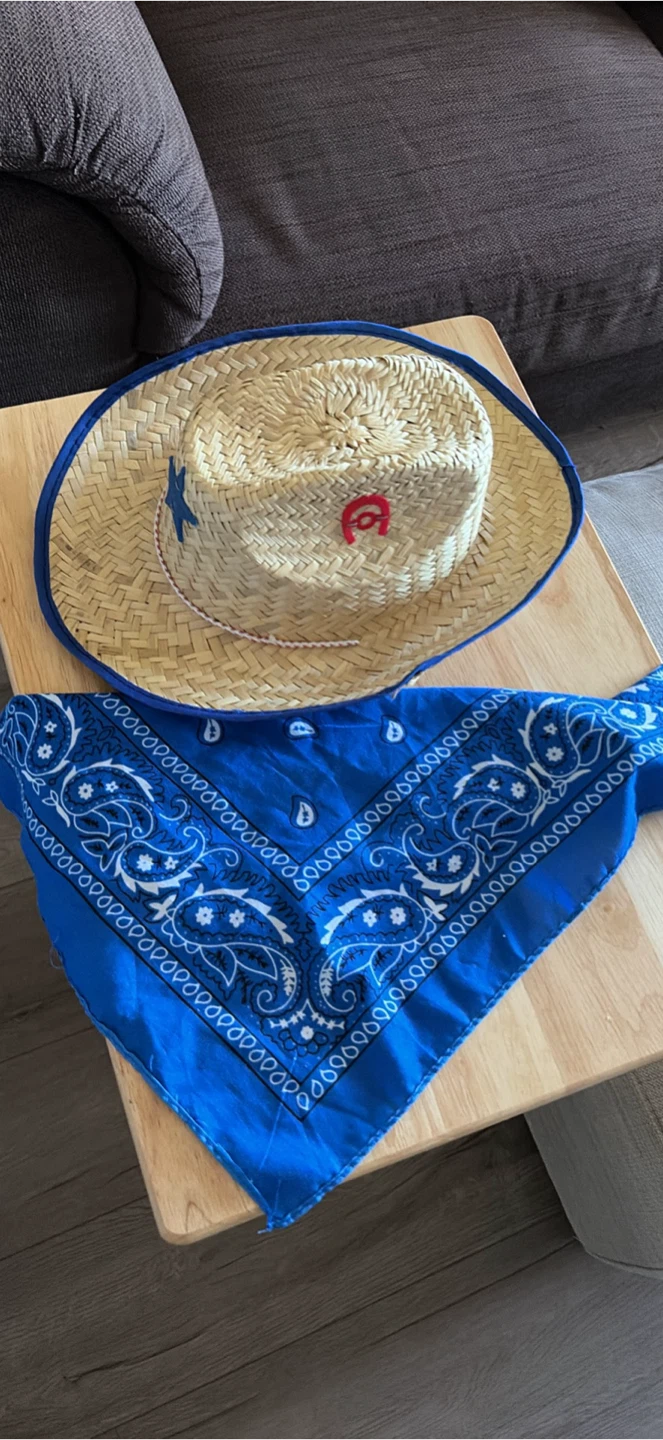Kids Straw Cowboy Hat and Blue Bandana Set - photo 5