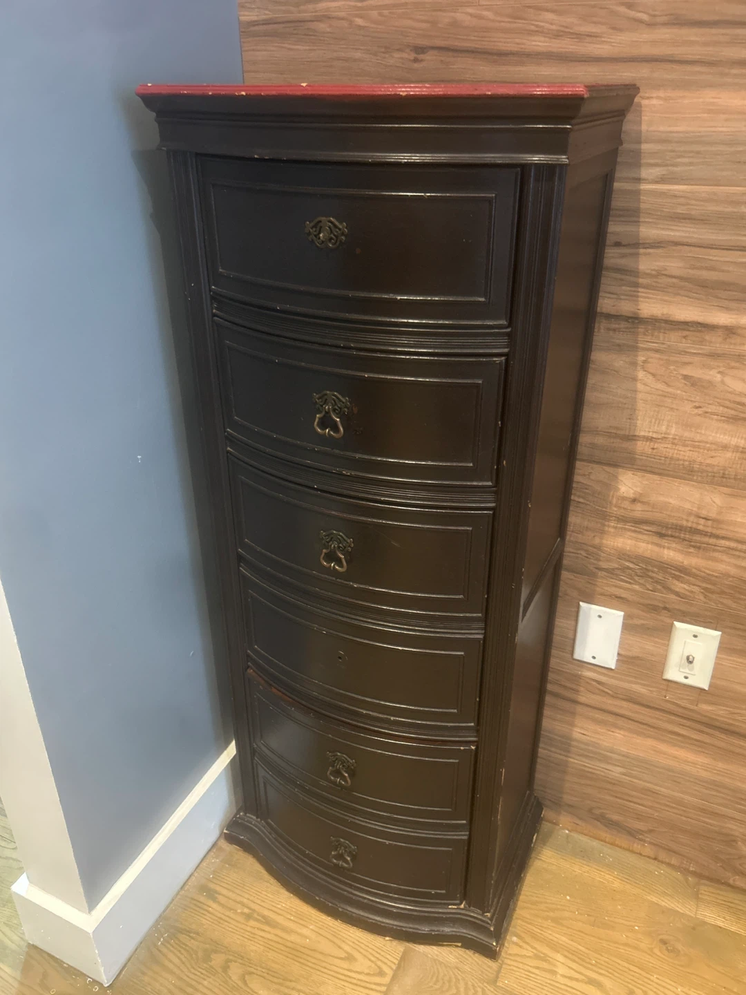 Tall Dark Brown Six-Drawer Dresser