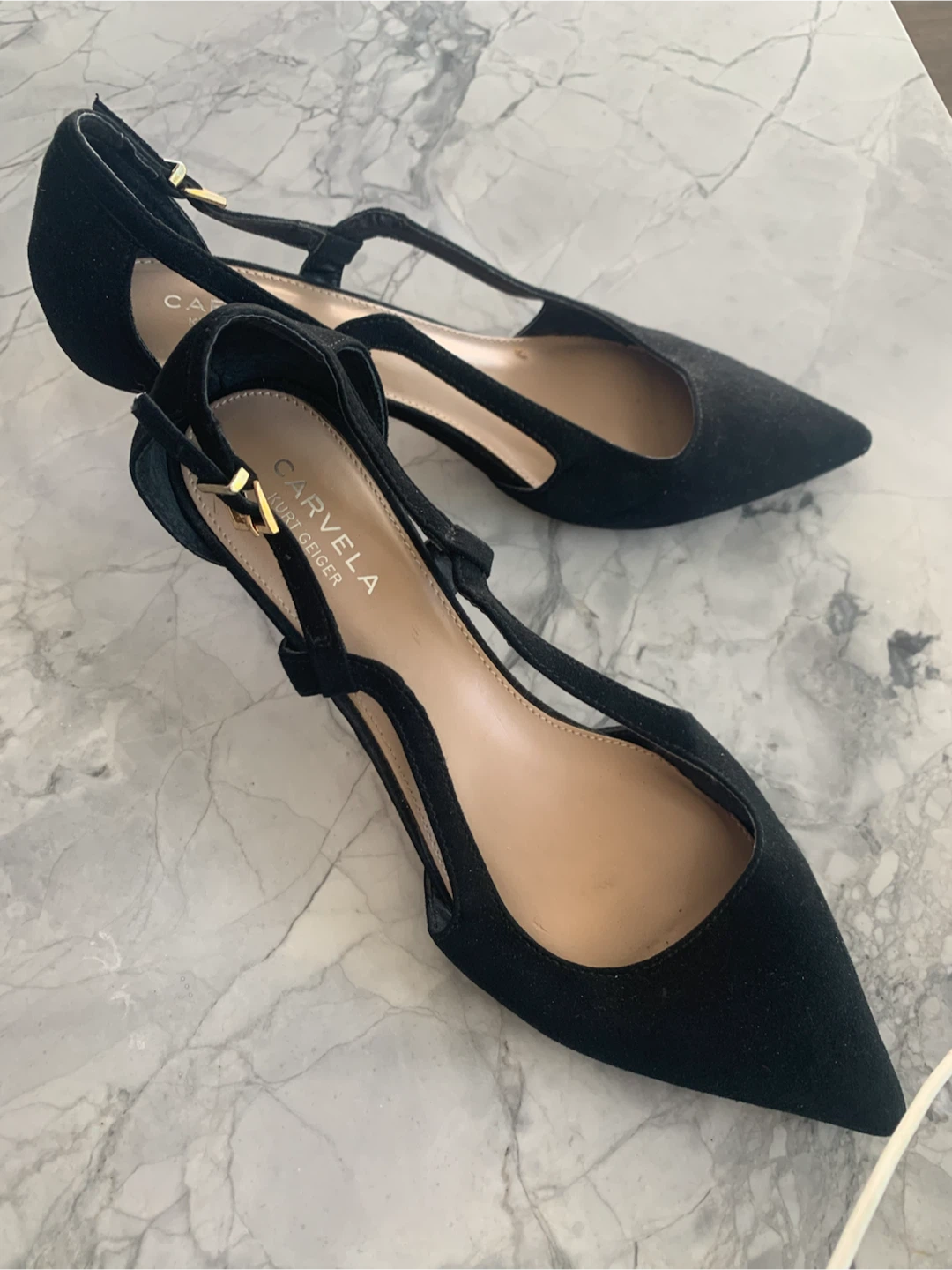Black pointed heels, low mid heel straps, Kurt Geiger - photo 2
