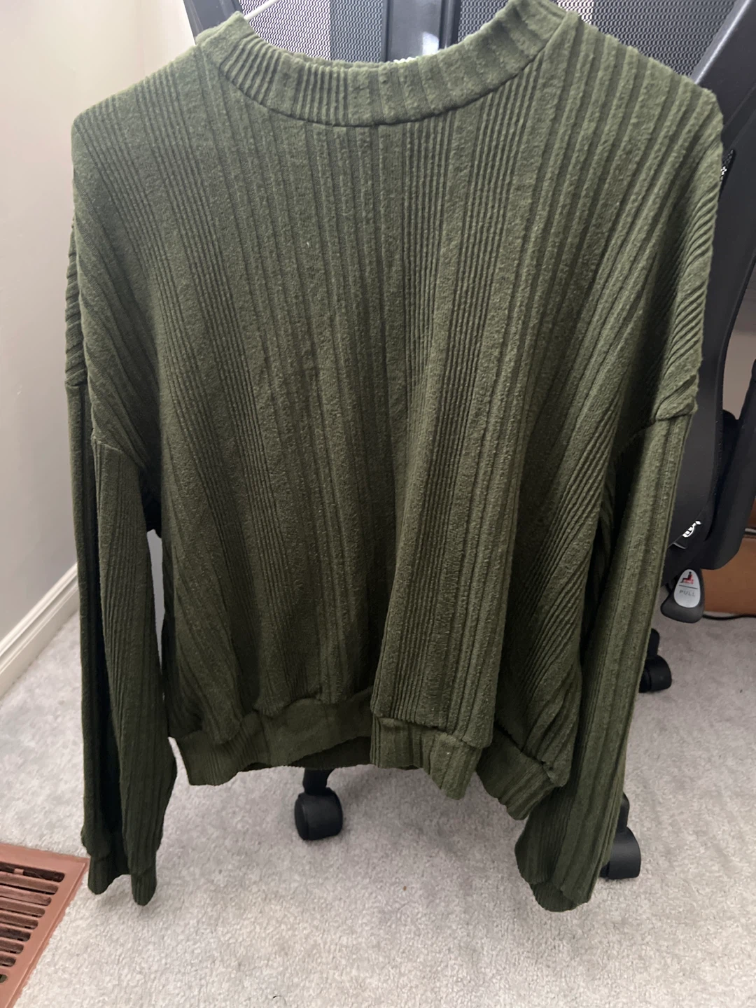 Olive Green Ribbed Long-Sleeve Top