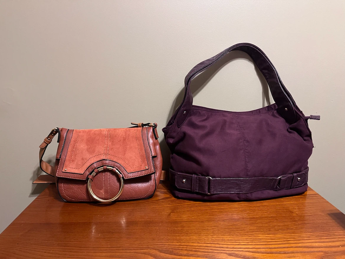 LADIES BURGUNDY, RUST COLOUR PURSES