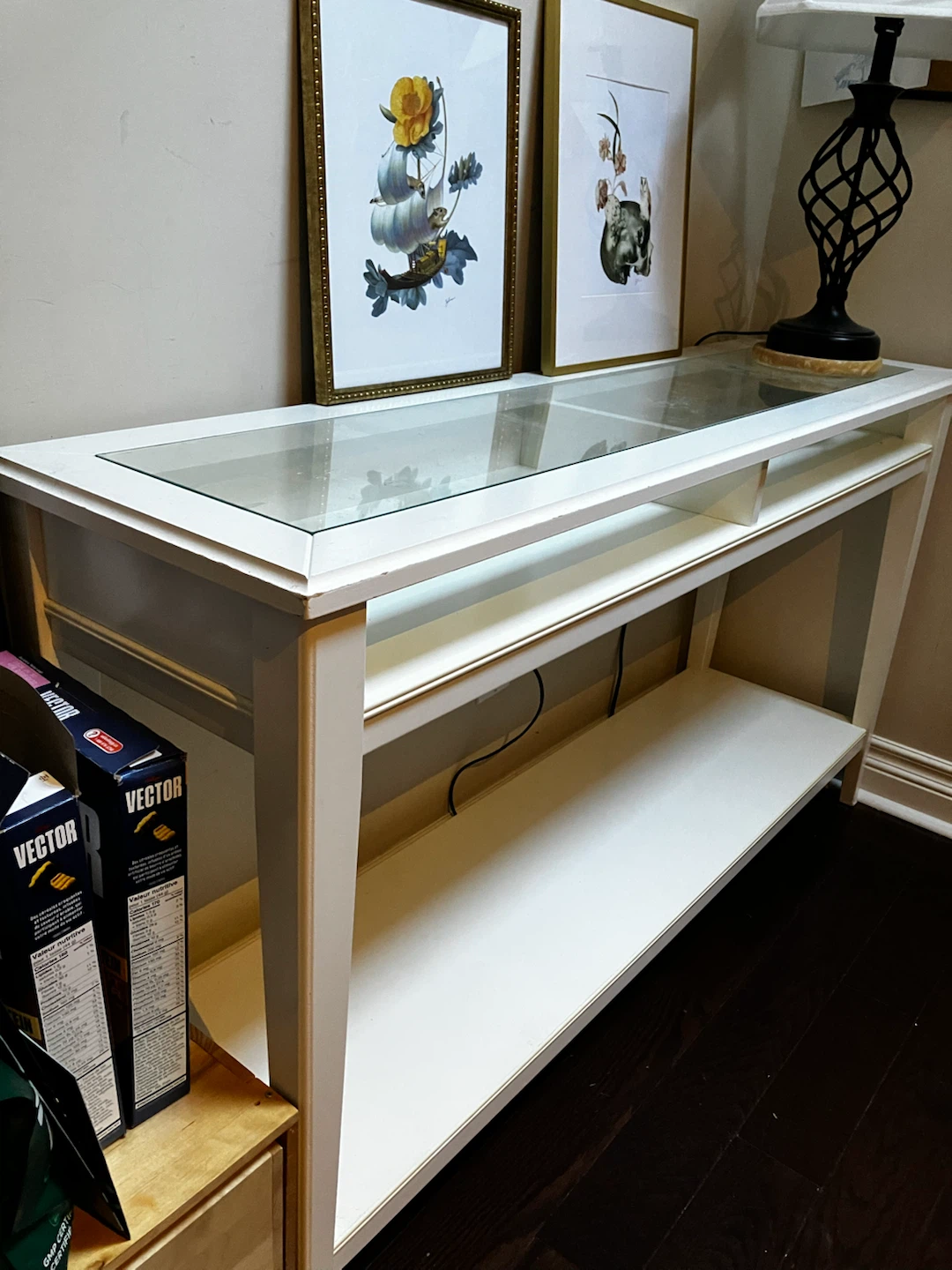 White Console Table with Glass Top (Ikea Liatorp)