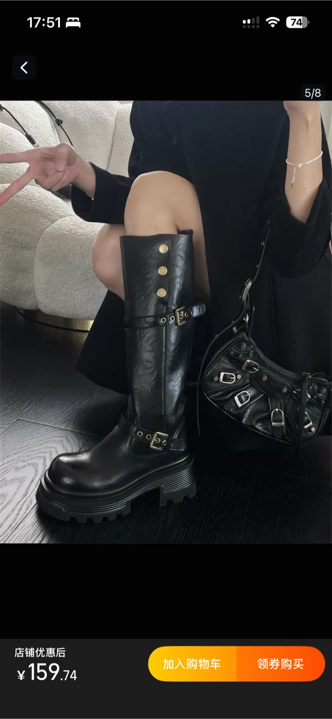 Only wear once Black Platform Knee-High Boots with Buckle - photo 3