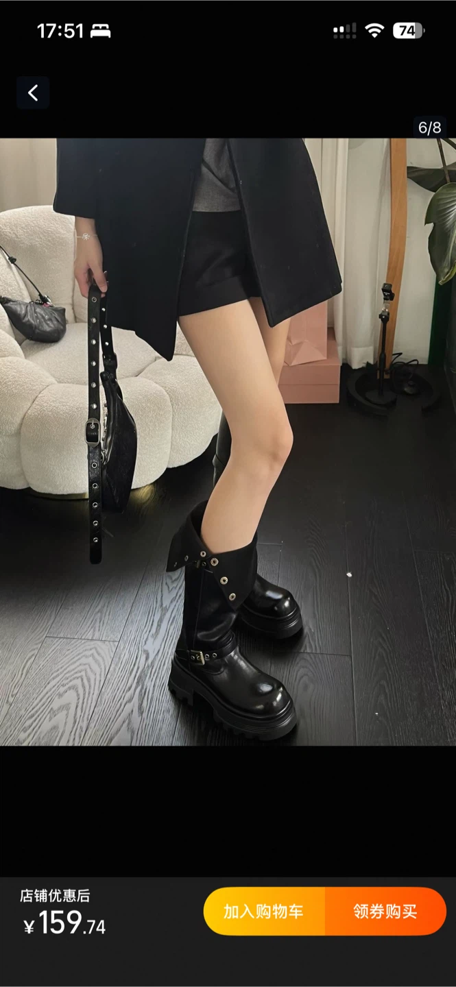 Only wear once Black Platform Knee-High Boots with Buckle - photo 4