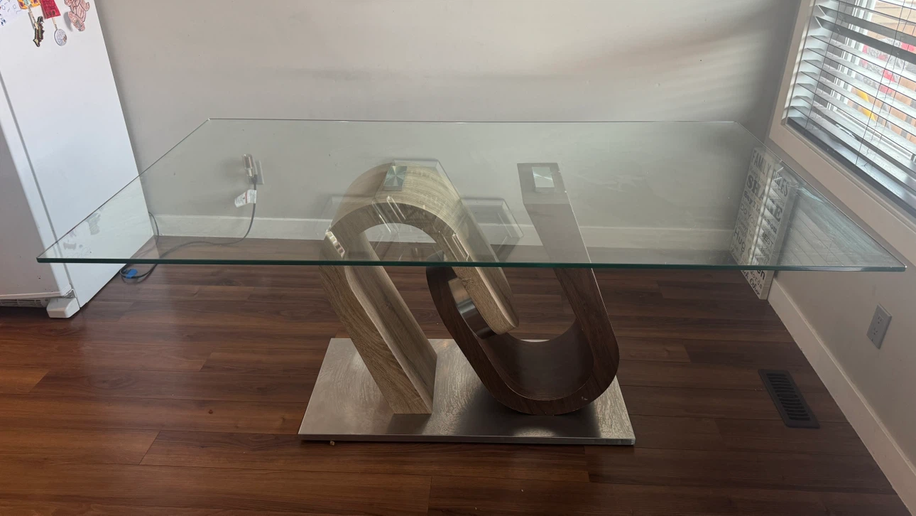 Modern Glass Dining Table with Sculptural Base
