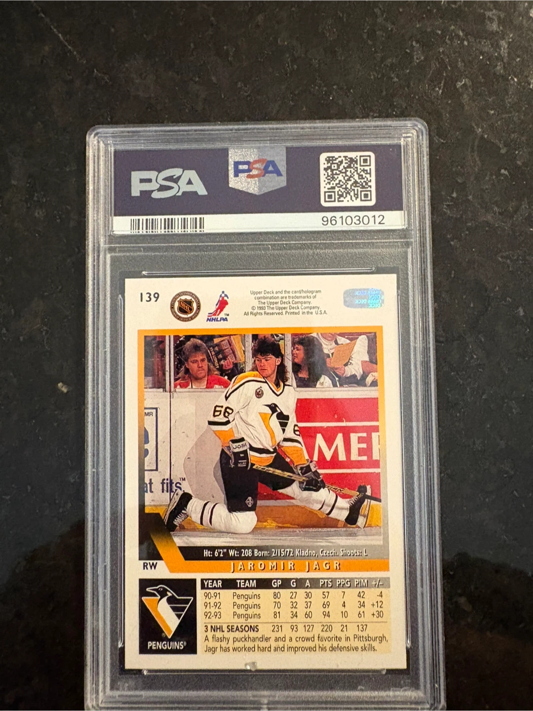 1993 Upper Deck Jaromir Jagr PSA 10 Gem Mt - photo 2