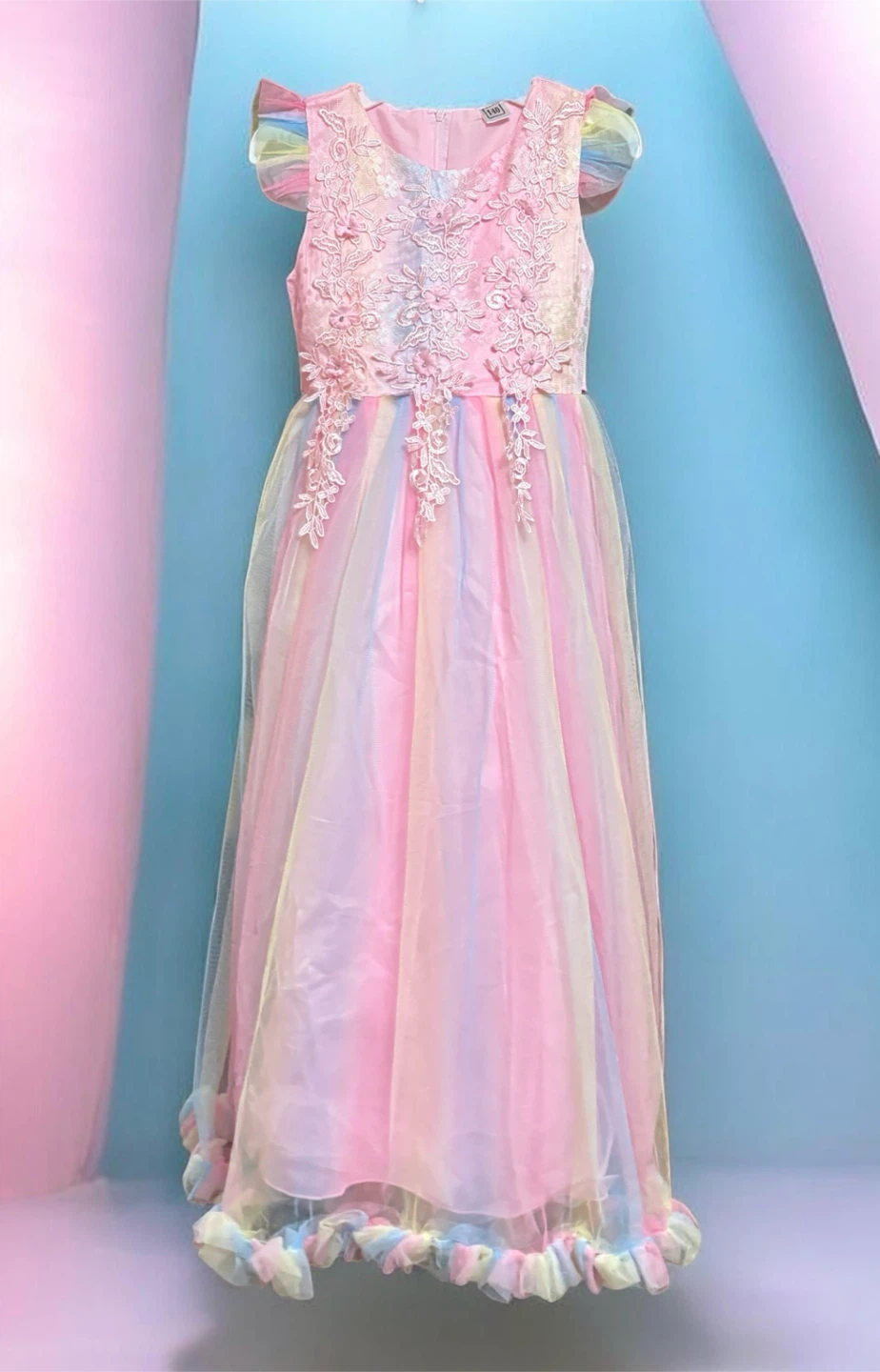 Ibtom Castle Girls Pastel Rainbow Dress, Size 140
