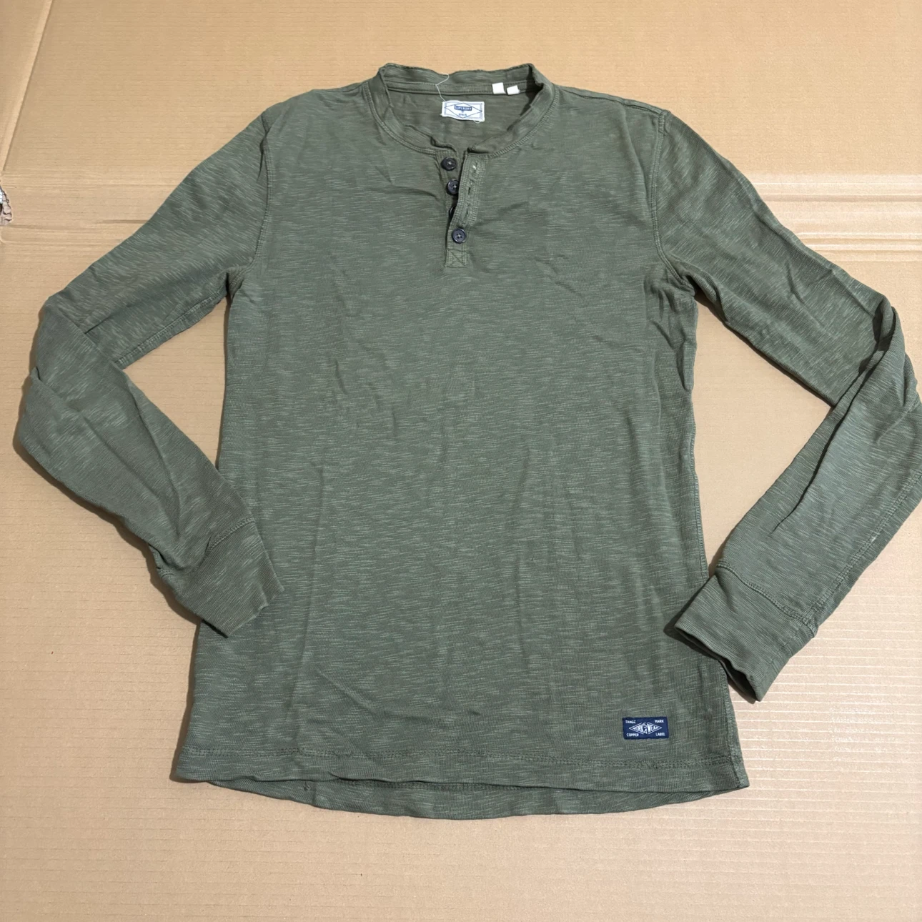 Superdry Long Sleeve Henley Shirt - Olive Green
