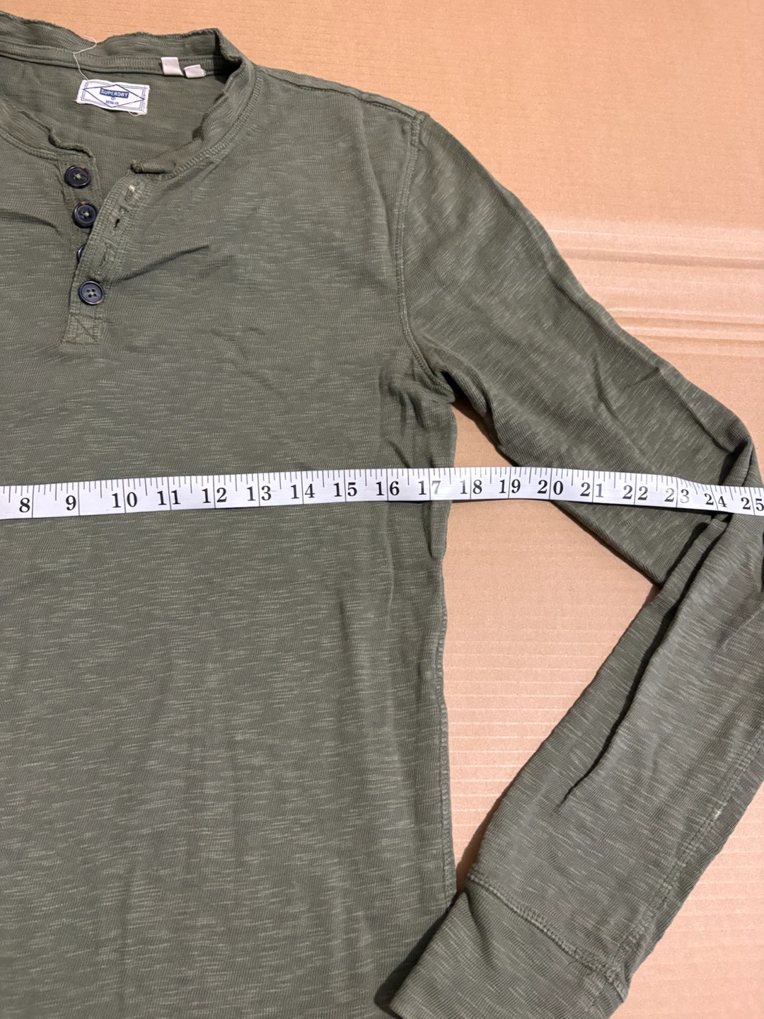 Superdry Long Sleeve Henley Shirt - Olive Green - photo 5
