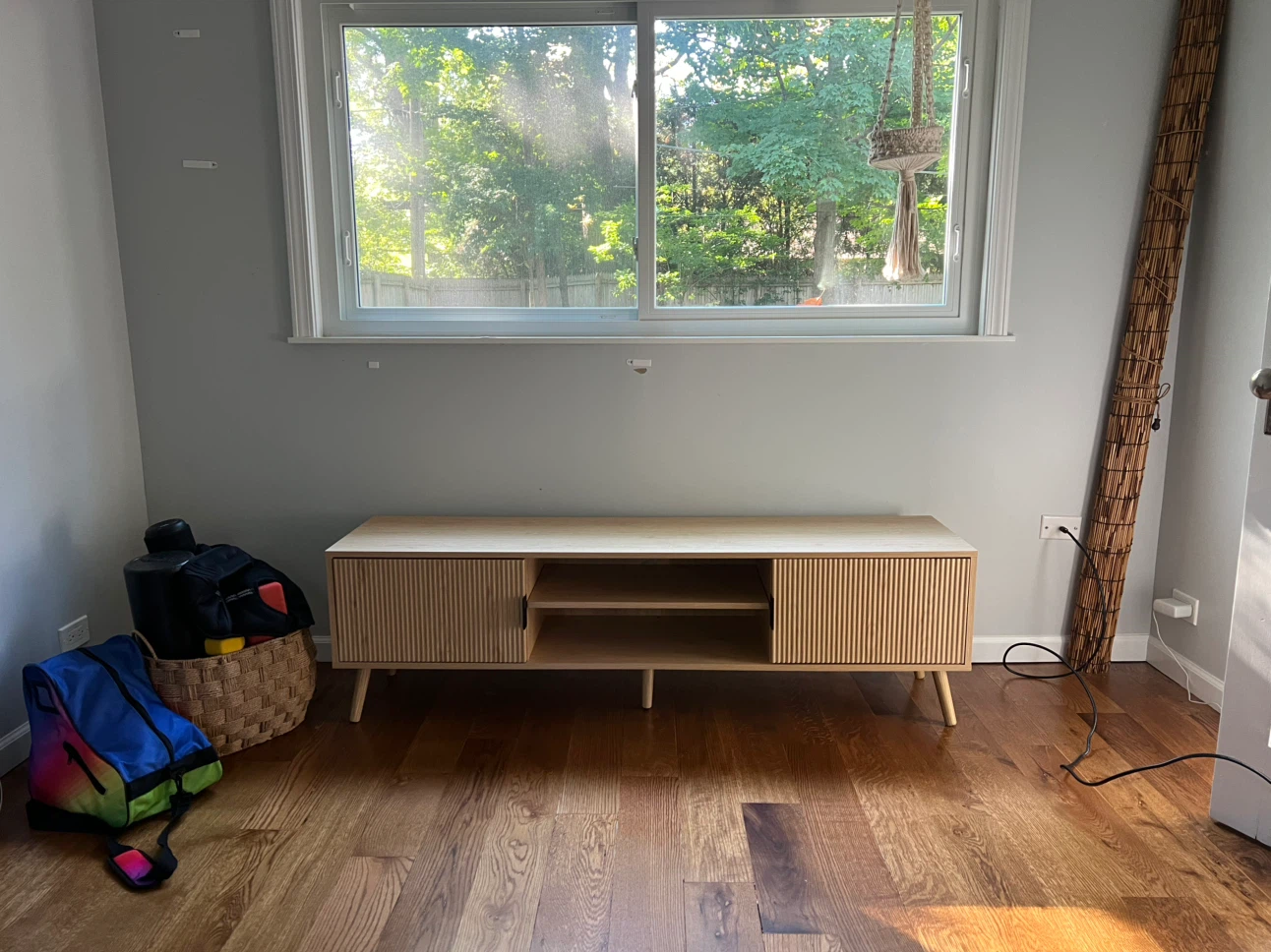 Modern Light Oak Wood TV Stand Media Console