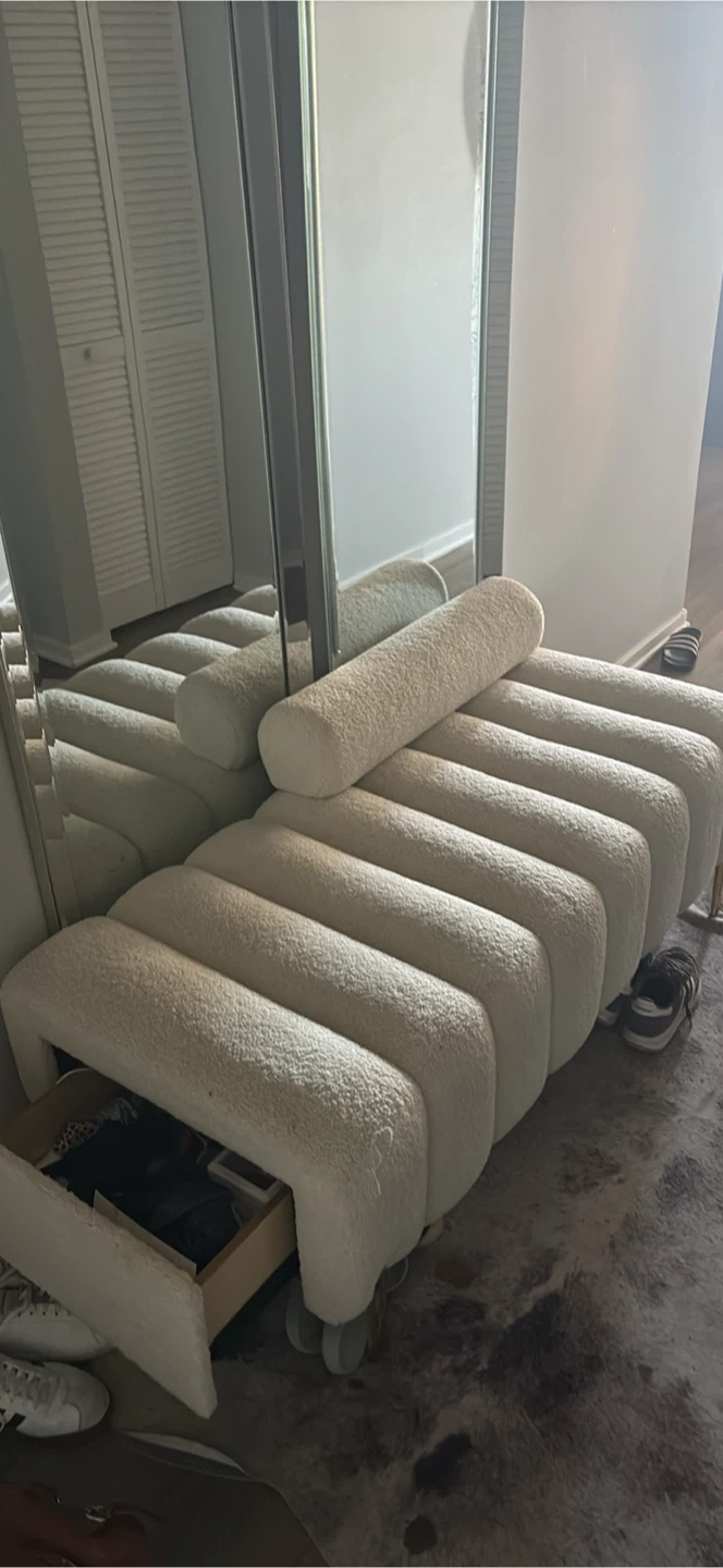 Cream Boucle Storage Bench