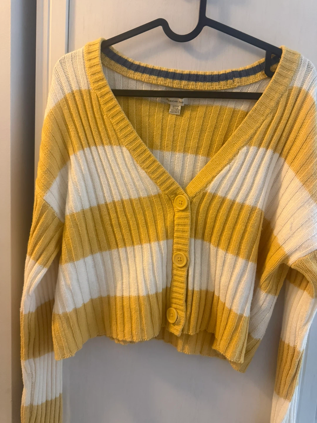 American Eagle Yellow and White Striped Cardigan