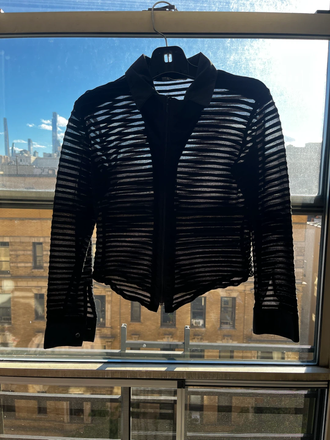 Cache Sheer Black Zip-Up Blouse
