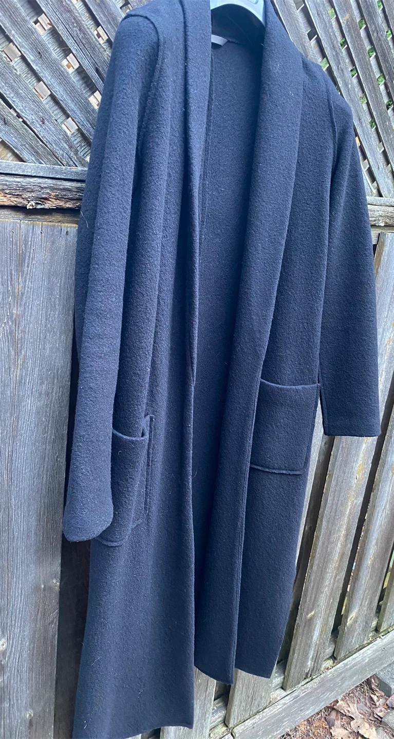 Black Long Wool Cardigan Coat - photo 4