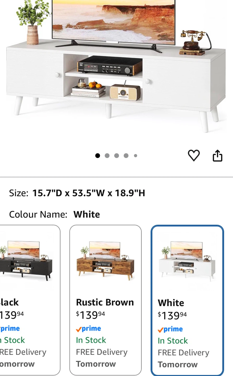 White TV Media Console Stand (65-inch) - photo 2