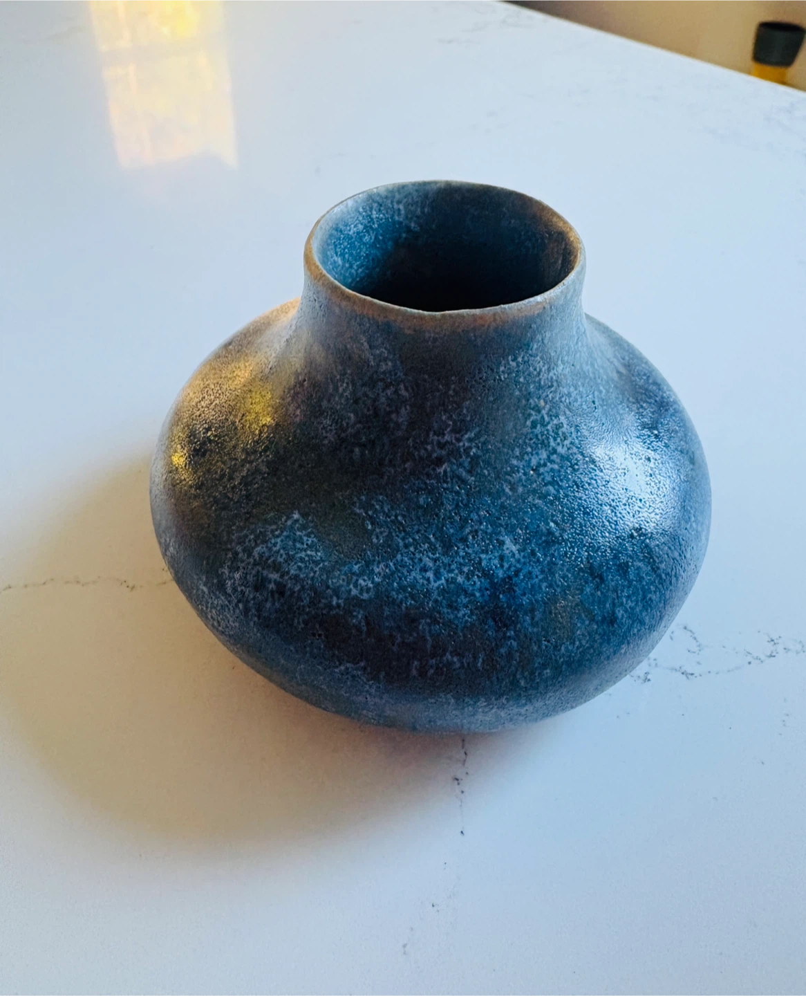 Tiny Blue Ceramic Vase with Signature