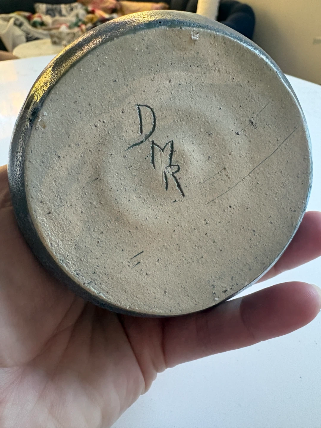 Tiny Blue Ceramic Vase with Signature - photo 2